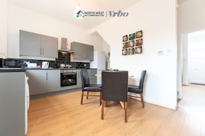 Fridge, microwave, oven, electric kettle