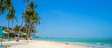 On the beach, white sand, kayaking