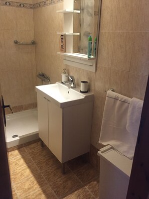 Towels, shampoo, toilet paper