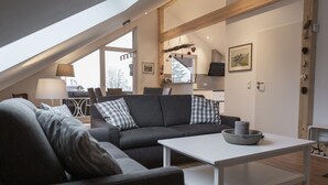 Design Apartment, 2 Bedrooms, Balcony, Mountain View | Living area - Ferienwohnung Stern (Friedenweiler)