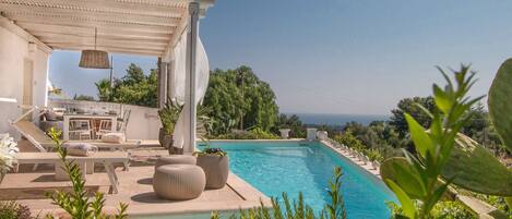 Outdoor pool, sun loungers