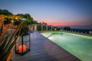 Outdoor pool, sun loungers