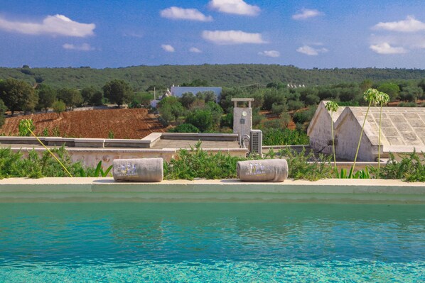 Seasonal outdoor pool, sun loungers