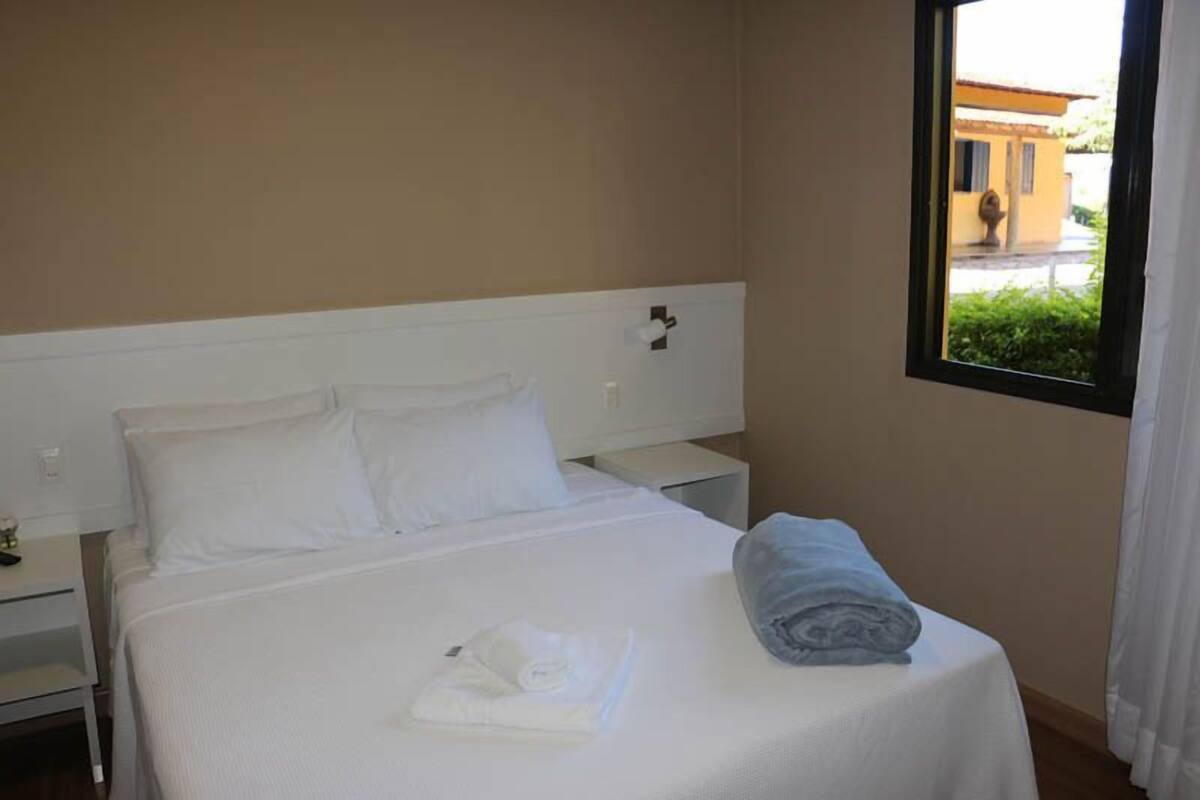 Desk, laptop workspace, blackout curtains, free WiFi