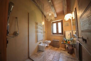 Shower, rainfall showerhead, hair dryer, bidet - TD Trulli di Montaltino with Stunning Huge Pool (Polignano a Mare)