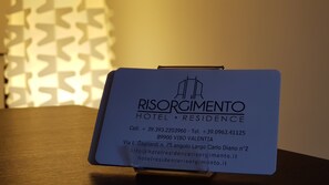 A business card for Risorgimento Hotel & Residence with contact details and address. - Hotel Residence Risorgimento (Vibo Valentia)