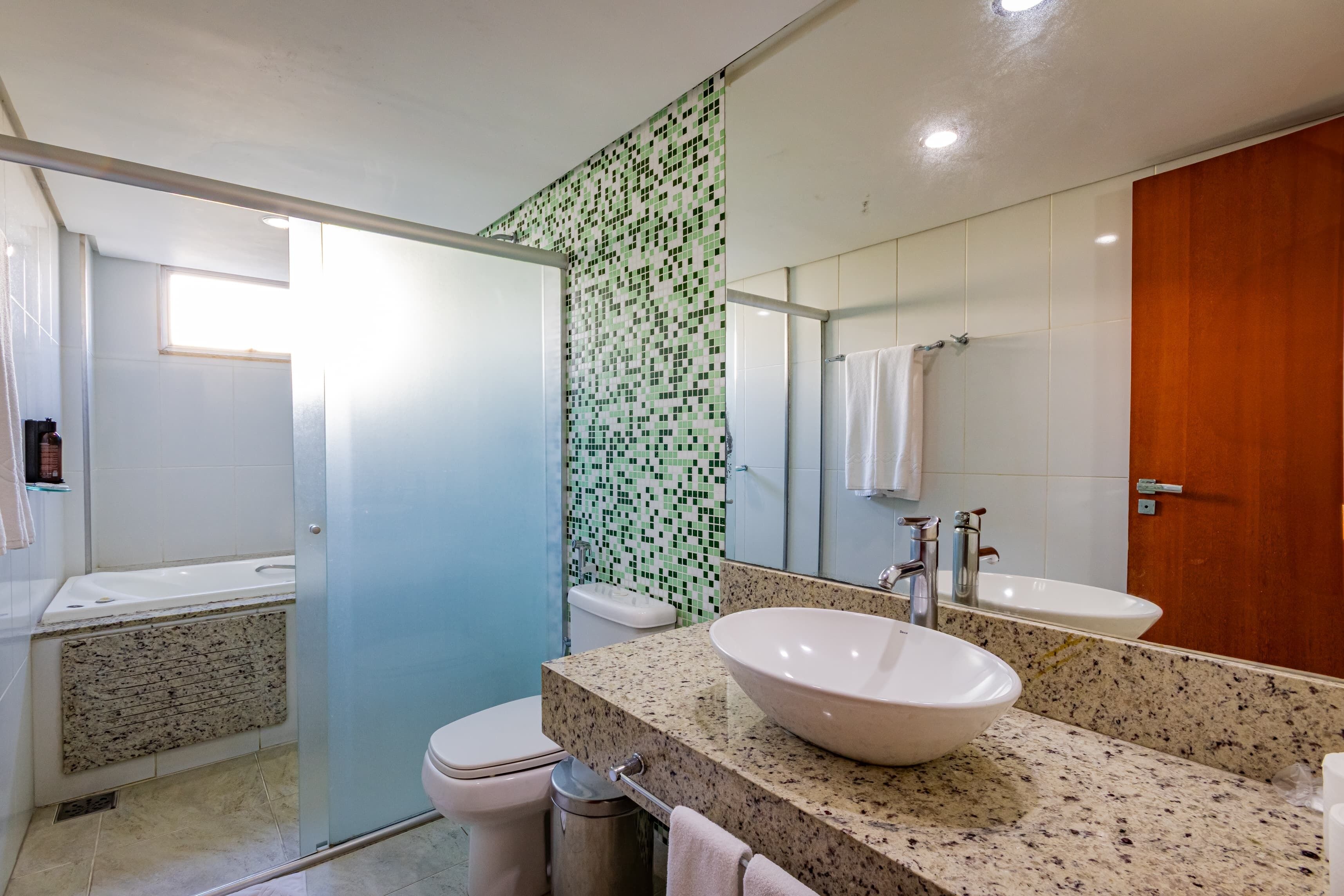 superior double room | bathroom | shower, free toiletries, towels, soap