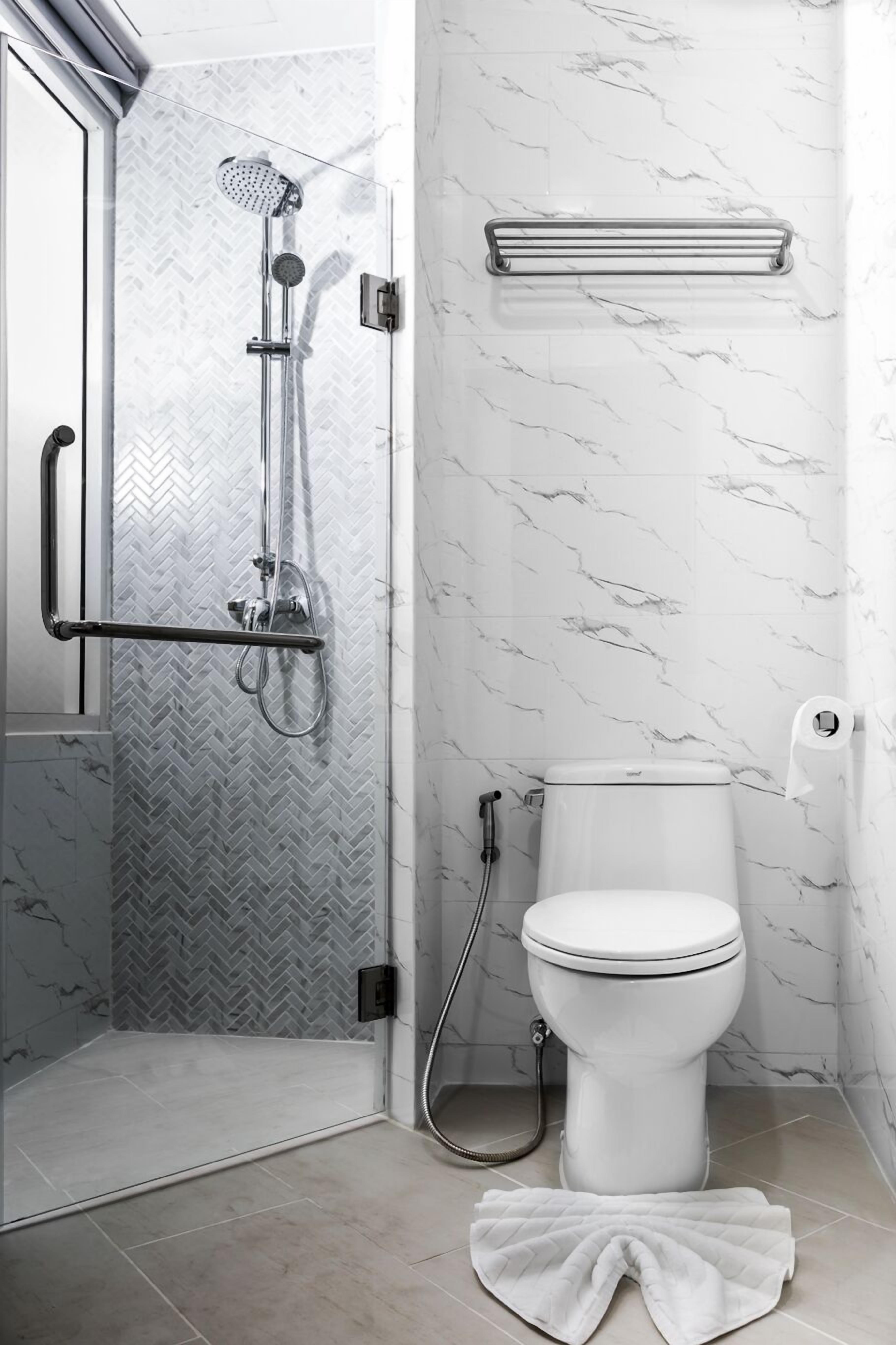 free toiletries, hair dryer, slippers, towels