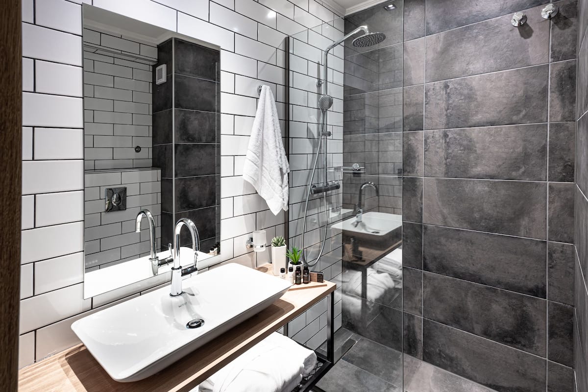 shower, designer toiletries, hair dryer, bidet