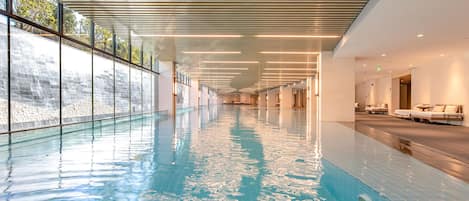 Indoor pool, open 10:00 AM to 10:00 PM, sun loungers, lifeguards on site