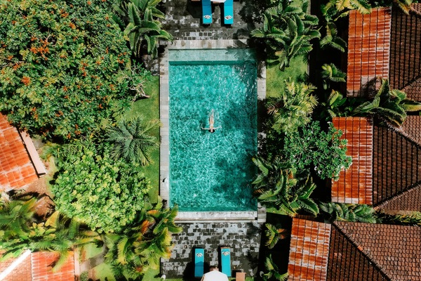 Outdoor pool, sun loungers