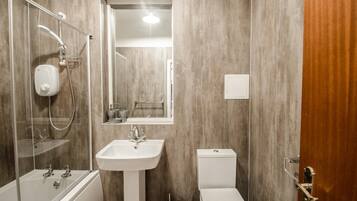 Hair dryer, towels, shampoo