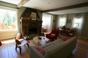 Televisio, takka, leluja, kirjoja