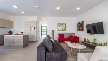 Luxury Villa, 4 Bedrooms, Private Pool, Sea View | Living area | 52-inch Smart TV with satellite channels, TV