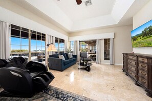 Smart TV, fireplace, table football, ping pong