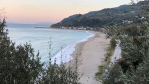 A beach with a clear view of the ocean and a path leading along the shore. - Sea and Sun Luxury Pools' Villas (Zagora-Mouresi)