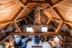 Una televisión, una chimenea, libros