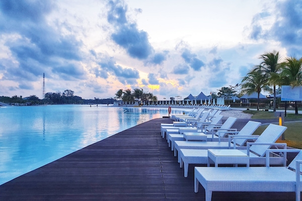 Outdoor pool, sun loungers