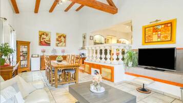 Flat-screen TV, books