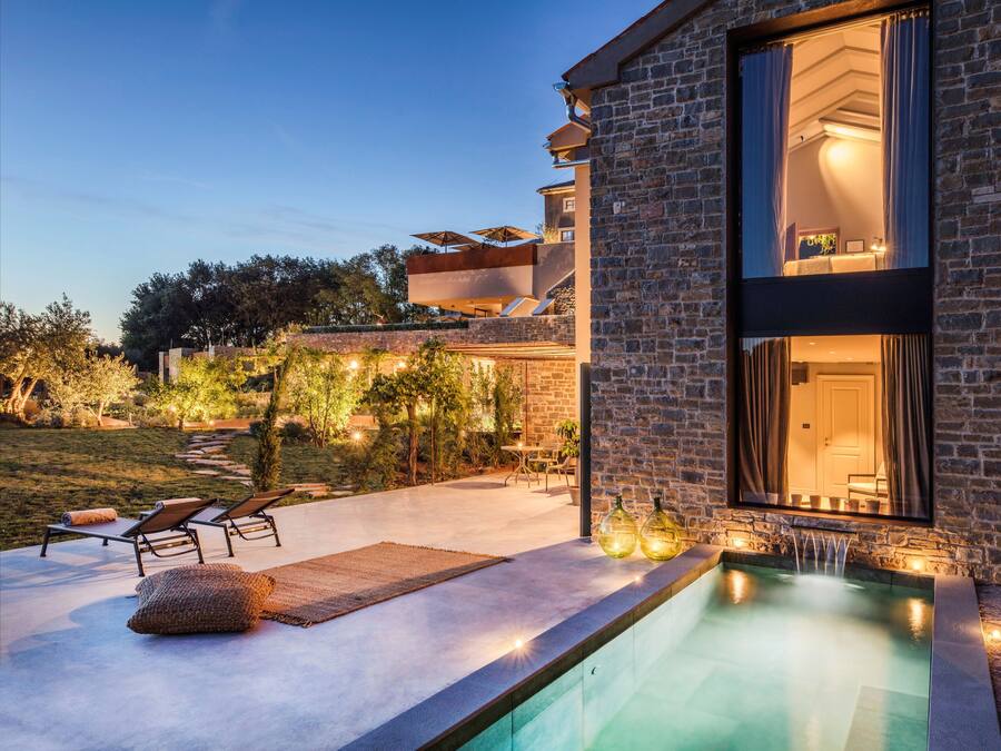 Design-villa - 1 kingsize-seng - udsigt til have | Privat pool