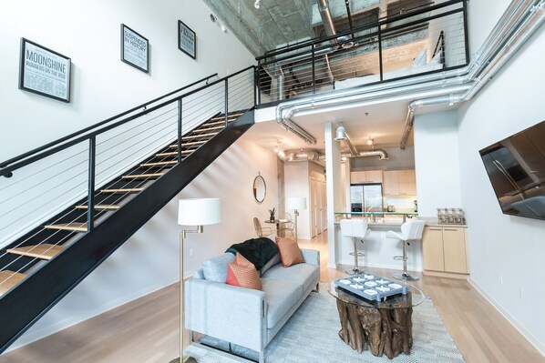 Premium Apartment, 1 King Bed | Living area | 42-inch LCD TV with cable channels, TV - Atlantic Station LOFT (Atlanta)