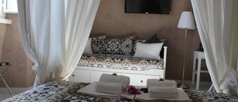 Desk, blackout curtains, soundproofing, iron/ironing board