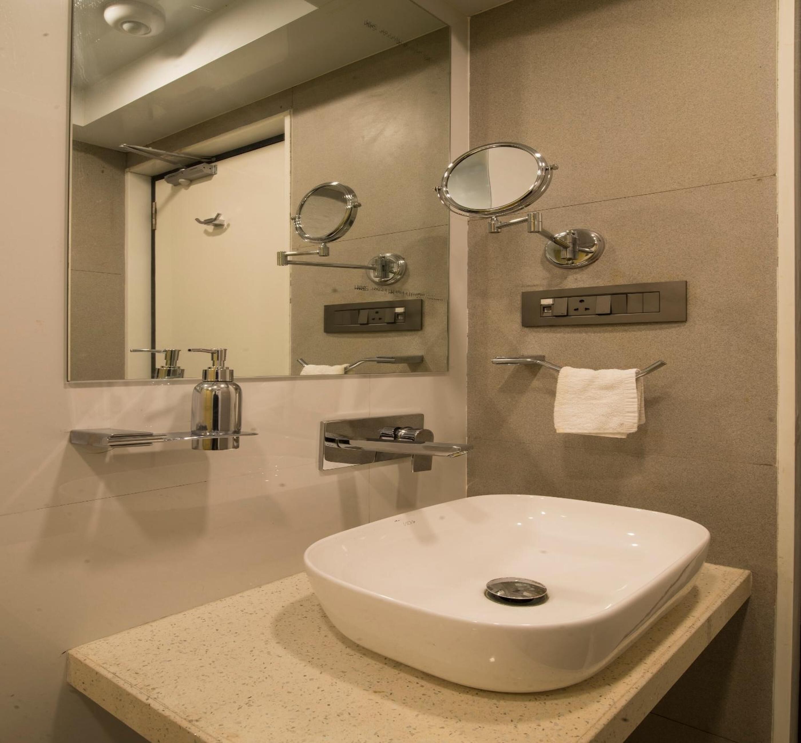 shower, slippers, towels