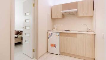 Standard Apartment | Private kitchenette | Fridge, stovetop, electric kettle, cookware/dishes/utensils