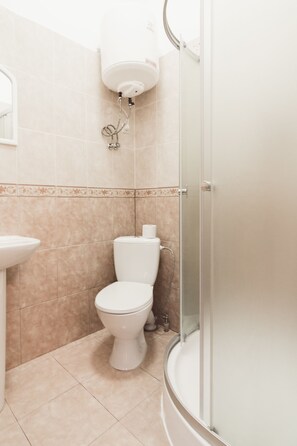 Appartement, 1 lit double | Salle de bain | Douche, articles de toilette (gratuits), séchoir à cheveux, pantoufles
