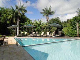 Outdoor pool, sun loungers