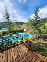 Seasonal outdoor pool, open 9:00 AM to 9:00 PM, pool loungers