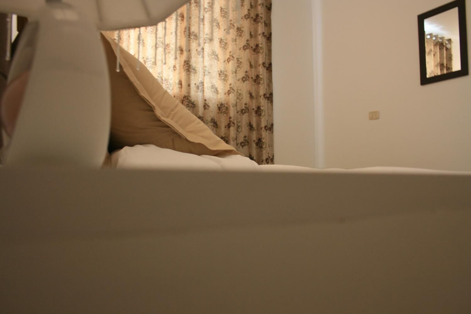 desk, laptop workspace, blackout curtains, soundproofing