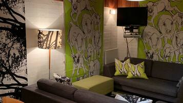 LCD TV, DVD player, stereo