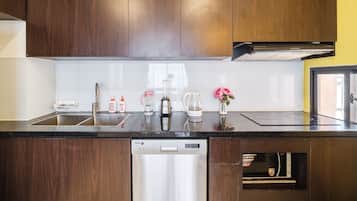 Fridge, microwave, electric kettle