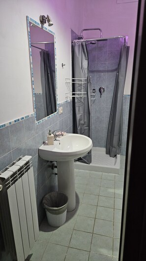 Dusche, Haartrockner, Handtücher, Toilettenpapier
