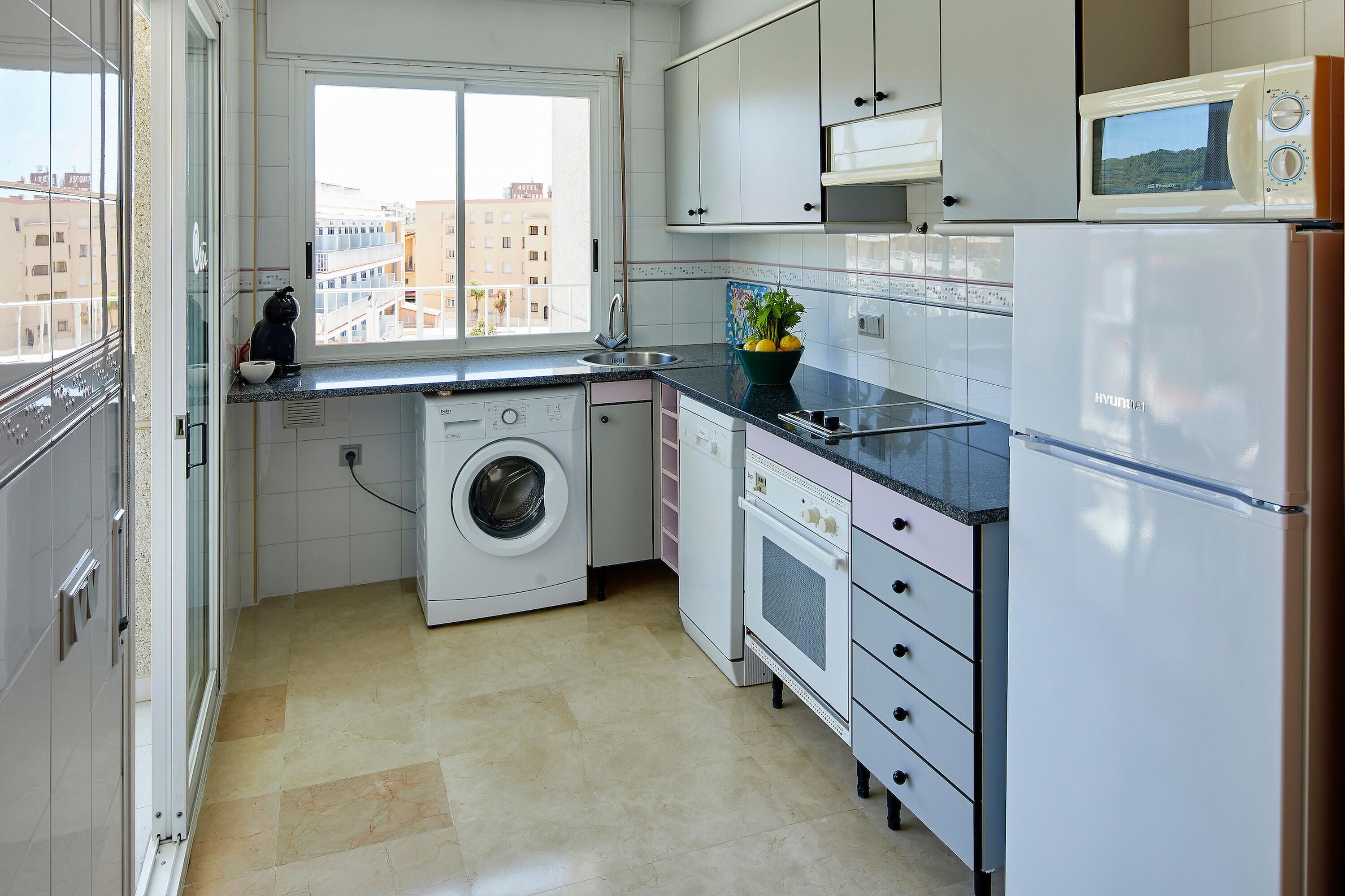 Fridge, microwave, oven, dishwasher