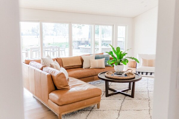 Smart TV, fireplace, video games, DVD player