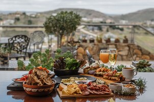 International cuisine, garden views 