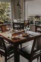 International cuisine, garden views 