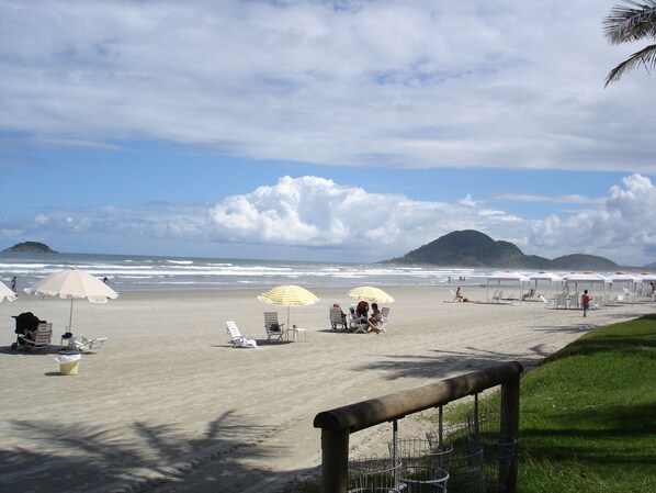 On the beach, sun loungers