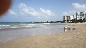 Plage à proximité, chaises longues, serviettes de plage