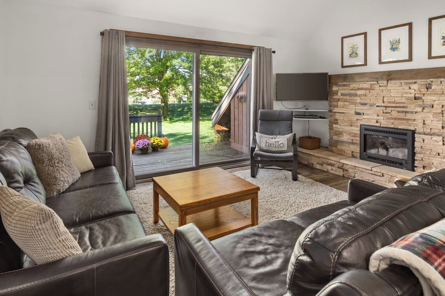 Smart TV, chimenea y libros 