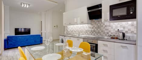 Fridge, microwave, oven, toaster