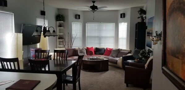 TV, DVD player, table football, books