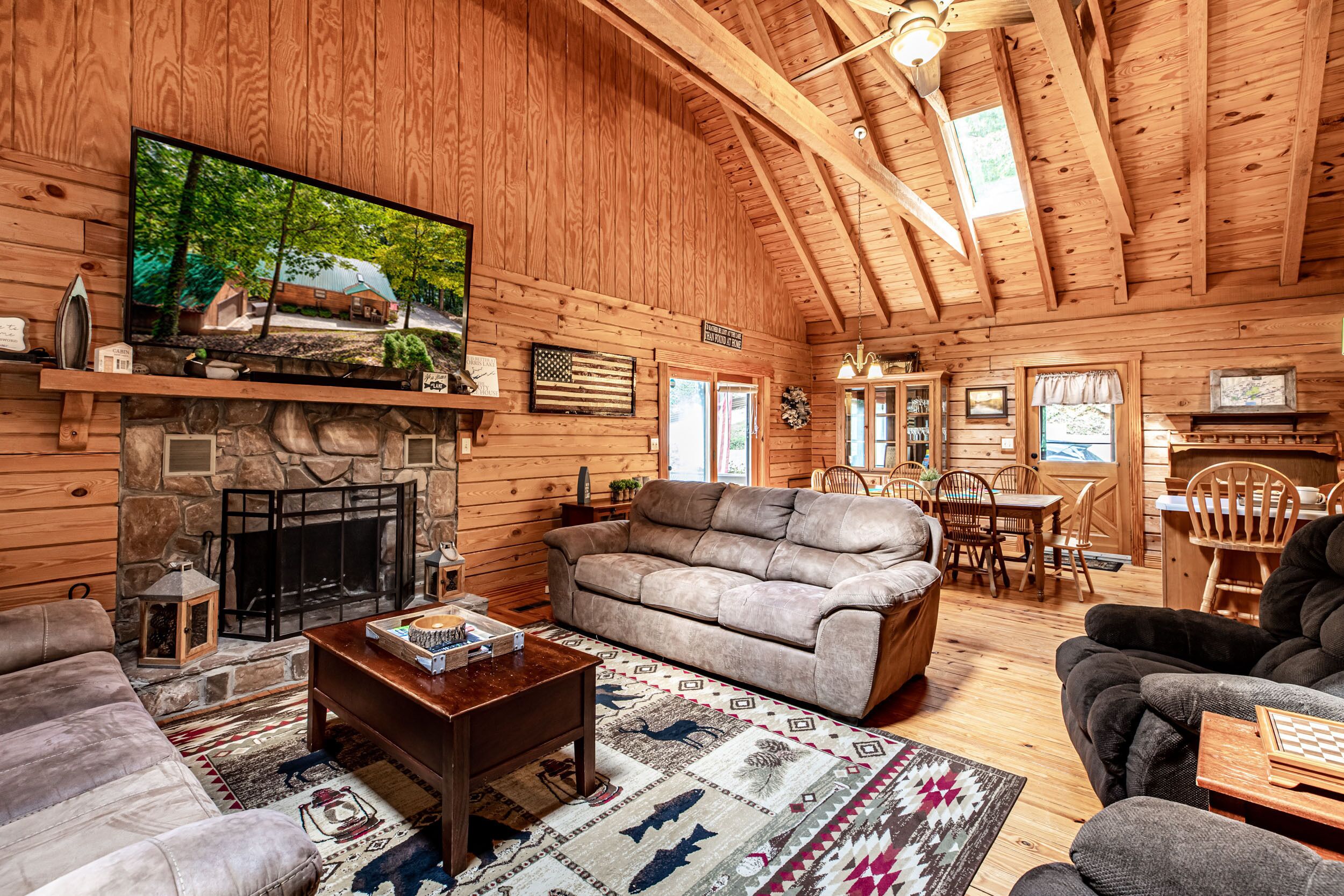 TV, fireplace, DVD player, video library