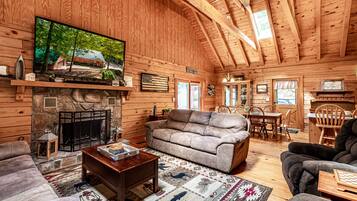 TV, fireplace, DVD player, video library