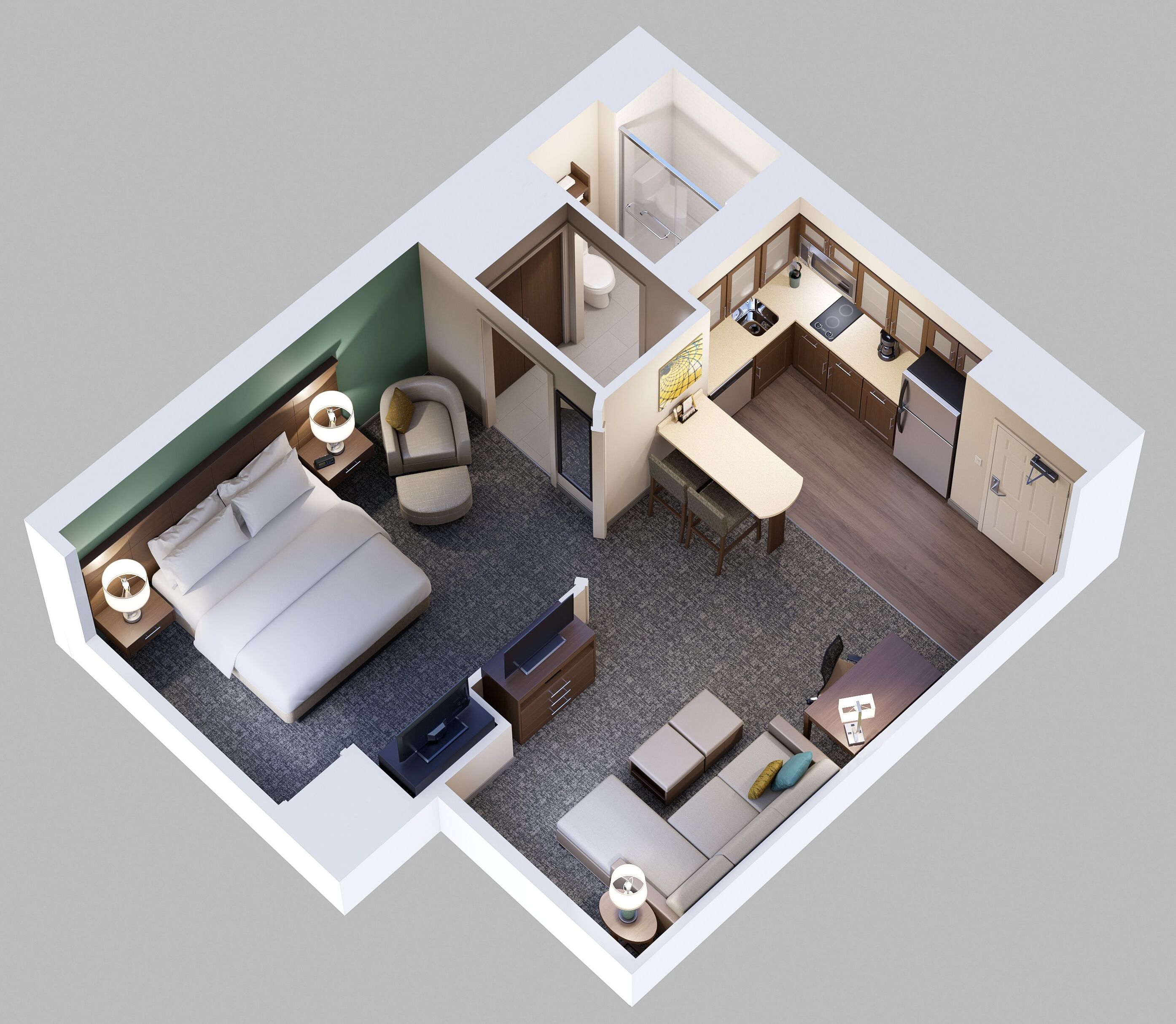 1 bedroom, premium bedding, individually furnished, desk