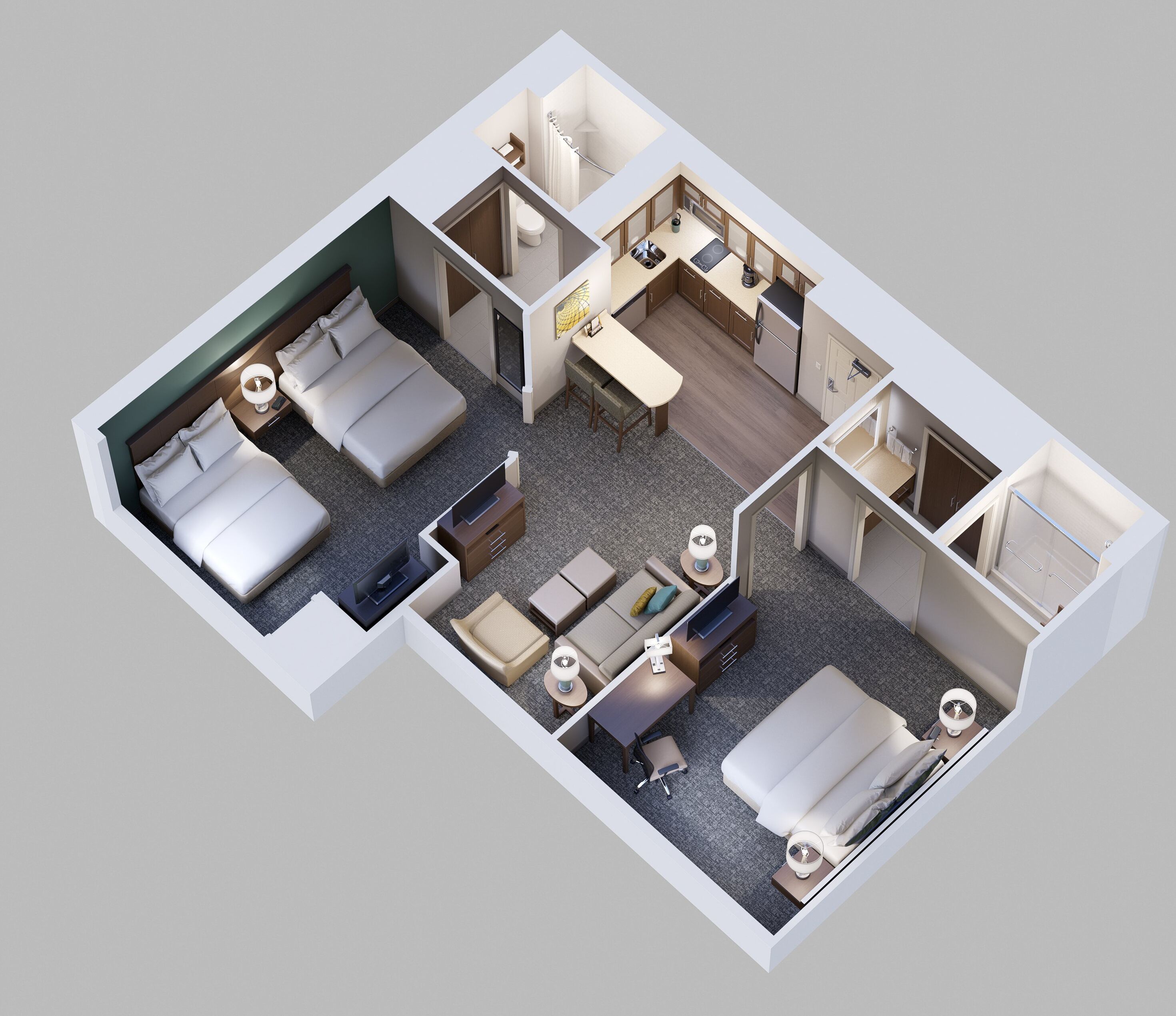 1 bedroom, premium bedding, individually furnished, desk