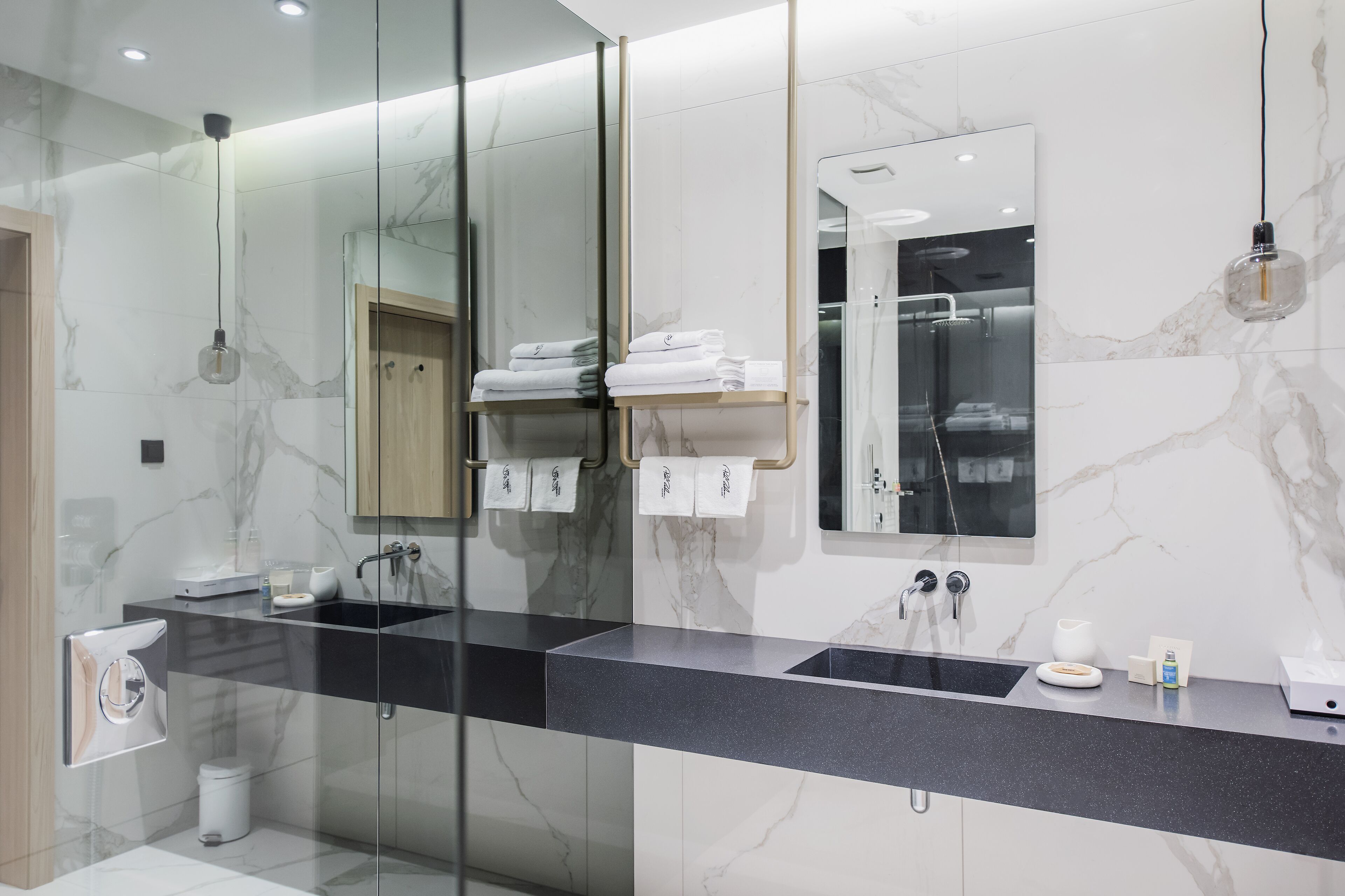 shower, free toiletries, slippers, towels