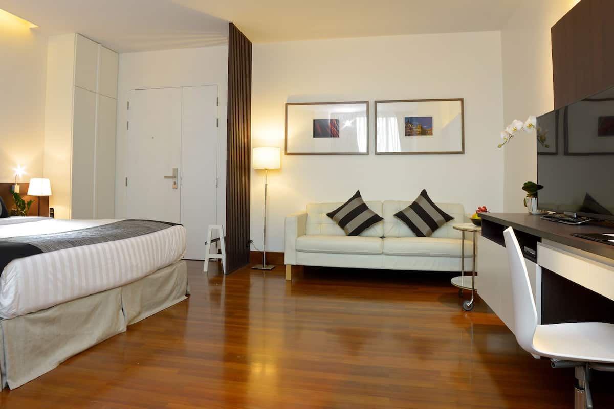 In-room safe, desk, laptop workspace, blackout curtains